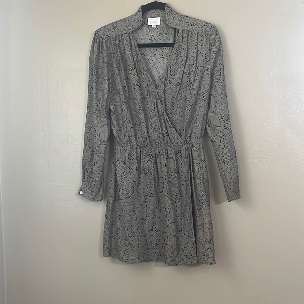 Parker Luxury 100% Silk Olive Green/Black Elastic Waist Wrap Dress Sz M